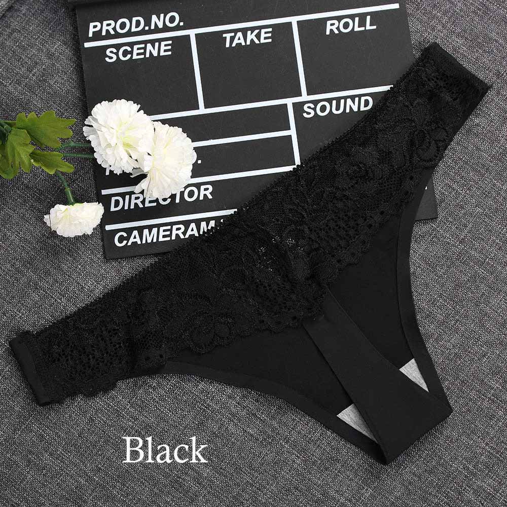 1PC Sexy Women G-string Thongs Lace Floral Sheer Low Waist Underwear Soft Lingerie Ice Silk Briefs Seamless Panties