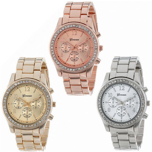 2018 Fashion Dress Watches Women Men Faux Chronograph Quartz Plated Classic Round Crystals Watch relogio masculino Casual Clock