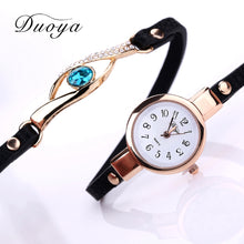 Duoya Brand Watch Women Luxury Gold Eye Gemstone Dress Watches Women Gold Bracelet  Halloween Gift Leather Quartz Wristwatches