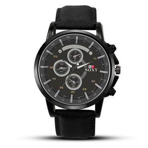 Pu Leather Watch Luxury Men Luminous Watches Analog Military Sports SOXY Watch Quartz Male Wristwatches Hour Relogio Masculino