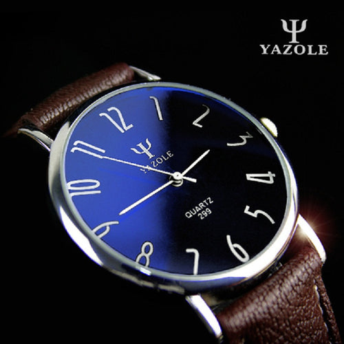 Yazole Quartz Watch Men Casual Business Leather Strap Watches Classic Ultra-thin Blue Glass Mens Quartz-watch Reloj Hombre