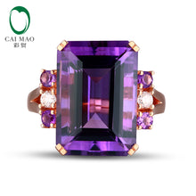 18KT/750 Rose Gold 12.5ct Natural Amethyst 0.14ct Round Cut Diamond Engagement Gemstone Ring Jewelry