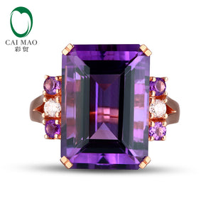 18KT/750 Rose Gold 12.5ct Natural Amethyst 0.14ct Round Cut Diamond Engagement Gemstone Ring Jewelry