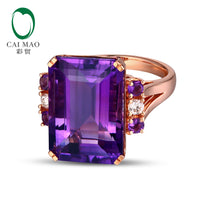 18KT/750 Rose Gold 12.5ct Natural Amethyst 0.14ct Round Cut Diamond Engagement Gemstone Ring Jewelry