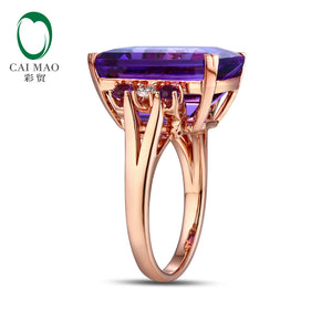 18KT/750 Rose Gold 12.5ct Natural Amethyst 0.14ct Round Cut Diamond Engagement Gemstone Ring Jewelry