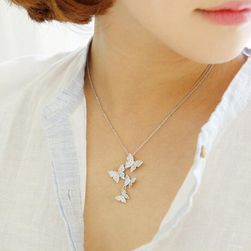 Real 925 sterling silver long zircon butterfly necklaces pendant fashion sterling-silver-jewelry statement necklace for Women