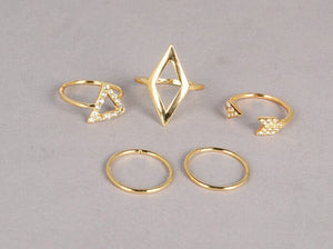 FREE GIVEAWAY - 5pcs crystal women knuckle rings set stacking gold geometry triangle arrow midi finger ring charm anelli