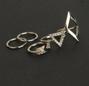 FREE GIVEAWAY - 5pcs crystal women knuckle rings set stacking gold geometry triangle arrow midi finger ring charm anelli