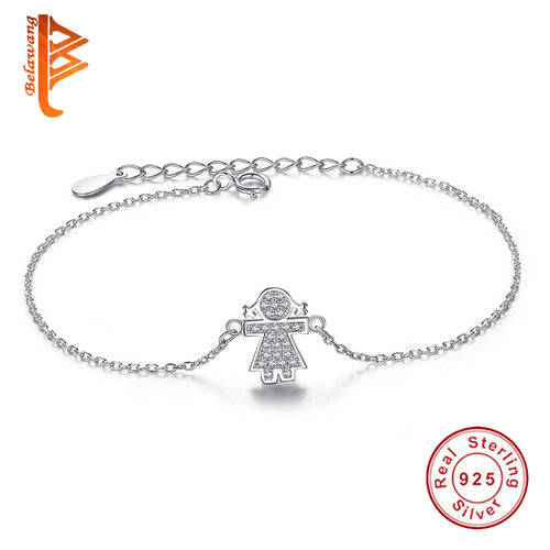 Authentic 100% 925 Sterling Silver Link Chain Bracelet Cute Girls Charm Cubic Zirconia Micro Pave CZ Crystal  Bracelet Jewelry