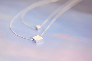 925 Sterling Silver Necklaces Square Block Double Silver Necklaces&Pendant Jewelry Collar Colar