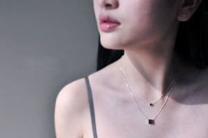 925 Sterling Silver Necklaces Square Block Double Silver Necklaces&Pendant Jewelry Collar Colar