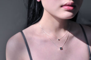 925 Sterling Silver Necklaces Square Block Double Silver Necklaces&Pendant Jewelry Collar Colar