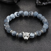 Wholesale Antique Silver Plated Buddha Leopard head Bracelet Lava Natural Stone Beaded Bracelets For Men Women Pulseras Hombre