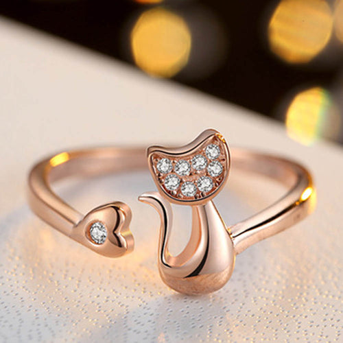 FREE GIVEAWAY - Delicate  Silver Tone Lovely Cat Shape Clear Crystal Inlaid Women Girl Opening Ring Party Jewelry