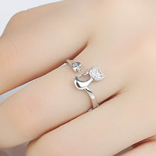 FREE GIVEAWAY - Delicate  Silver Tone Lovely Cat Shape Clear Crystal Inlaid Women Girl Opening Ring Party Jewelry
