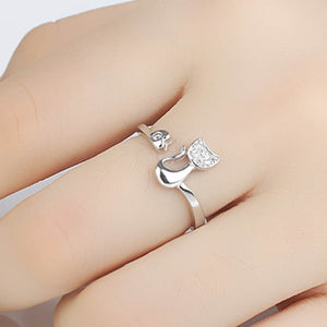 FREE GIVEAWAY - Delicate  Silver Tone Lovely Cat Shape Clear Crystal Inlaid Women Girl Opening Ring Party Jewelry