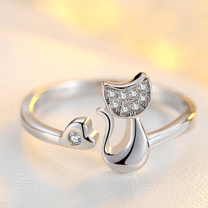 FREE GIVEAWAY - Delicate  Silver Tone Lovely Cat Shape Clear Crystal Inlaid Women Girl Opening Ring Party Jewelry