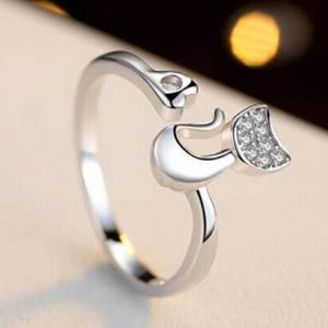 FREE GIVEAWAY - Delicate  Silver Tone Lovely Cat Shape Clear Crystal Inlaid Women Girl Opening Ring Party Jewelry