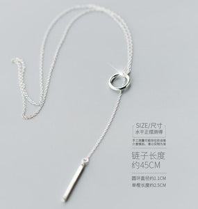 real. 925 Sterling Silver Open sQUARE Circle& Lucky Bar Pendant "Y" lariat necklace girl's gift Sterling-Silver-jewelry GTLX1208
