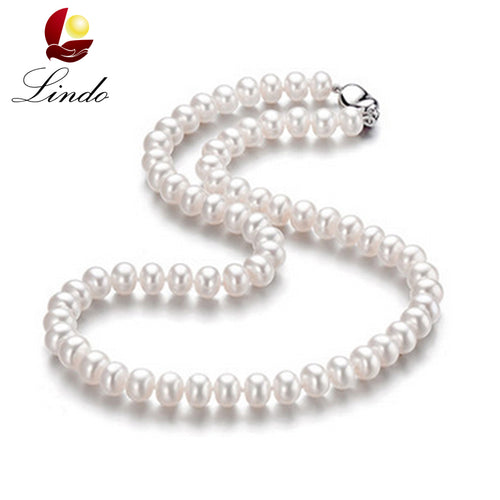 LINDO Amazing price AAAA high quality natural freshwater pearl necklace for women 3 colors 8-9mm pearl jewelry 45cm