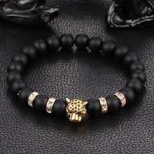 Wholesale Antique Silver Plated Buddha Leopard head Bracelet Lava Natural Stone Beaded Bracelets For Men Women Pulseras Hombre