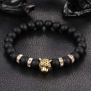 Wholesale Antique Silver Plated Buddha Leopard head Bracelet Lava Natural Stone Beaded Bracelets For Men Women Pulseras Hombre