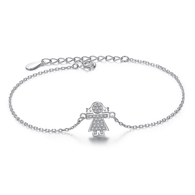 Authentic 100% 925 Sterling Silver Link Chain Bracelet Cute Girls Charm Cubic Zirconia Micro Pave CZ Crystal  Bracelet Jewelry
