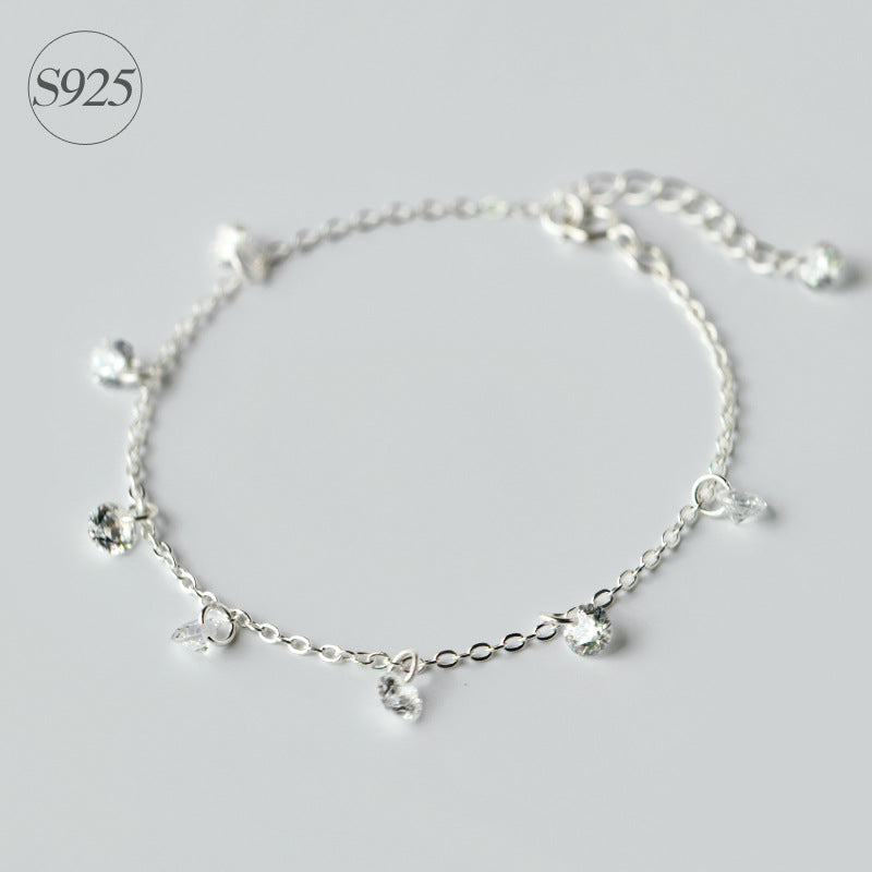 1pc 925 Sterling Silver jewelry Crystals CZ Round chain bracelet adjustable 7