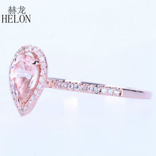 HELON Solid 10K Rose Gold 7x5mm Pear Prong Sharp claws 0.514ct Pink Morganite 0.2ct Diamond Engagement Wedding Fine Jewelry Ring