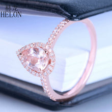 HELON Solid 10K Rose Gold 7x5mm Pear Prong Sharp claws 0.514ct Pink Morganite 0.2ct Diamond Engagement Wedding Fine Jewelry Ring
