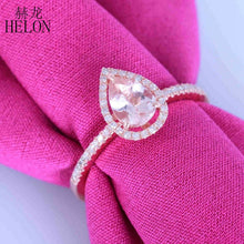 HELON Solid 10K Rose Gold 7x5mm Pear Prong Sharp claws 0.514ct Pink Morganite 0.2ct Diamond Engagement Wedding Fine Jewelry Ring