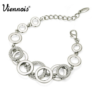 Viennois Rose Gold & Silver Color Circles Bracelet & Bangles for Woman Rhinestones Paved Double Layer Round Female Bracelets