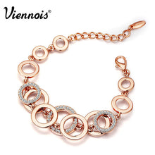 Viennois Rose Gold & Silver Color Circles Bracelet & Bangles for Woman Rhinestones Paved Double Layer Round Female Bracelets