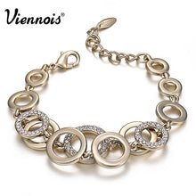 Viennois Rose Gold & Silver Color Circles Bracelet & Bangles for Woman Rhinestones Paved Double Layer Round Female Bracelets