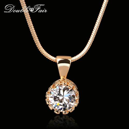 Double Fair Brand Unique Crown Cubic Zirconia Necklaces &Pendants Silver/Rose Gold Color Chain Fashion Jewelry For Women DFN390