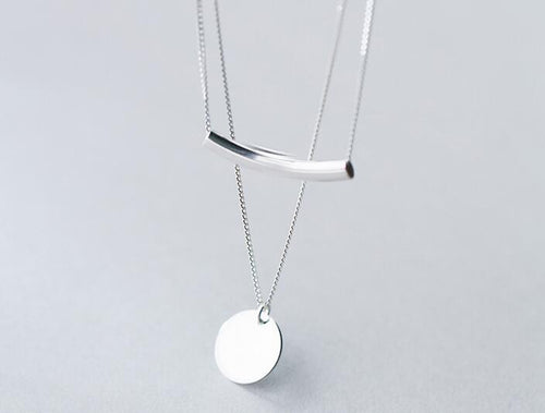 real. 925 Sterling Silver Jewelry Double Rows Round Coin &Arch Necklace Multi-layers Pendant Charms Women's GTLX1242