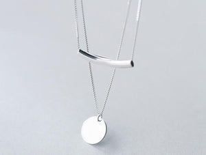 real. 925 Sterling Silver Jewelry Double Rows Round Coin &Arch Necklace Multi-layers Pendant Charms Women's GTLX1242