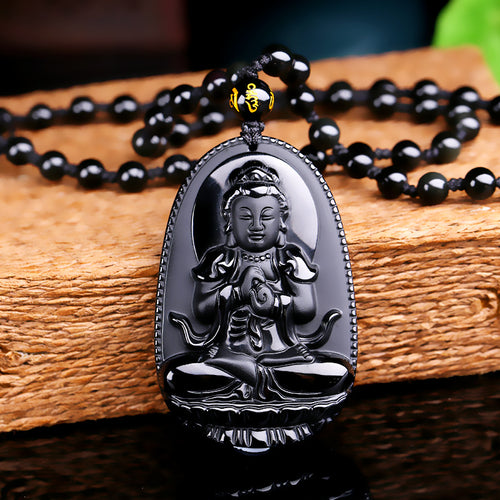 High Quality Unique Natural Black Obsidian Carved Buddha Lucky Amulet Pendant Necklace For Women Men pendants Jewelry