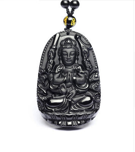 High Quality Unique Natural Black Obsidian Carved Buddha Lucky Amulet Pendant Necklace For Women Men pendants Jewelry