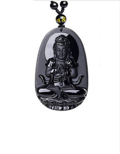 High Quality Unique Natural Black Obsidian Carved Buddha Lucky Amulet Pendant Necklace For Women Men pendants Jewelry