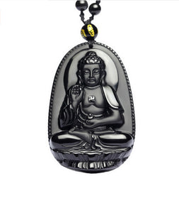 High Quality Unique Natural Black Obsidian Carved Buddha Lucky Amulet Pendant Necklace For Women Men pendants Jewelry