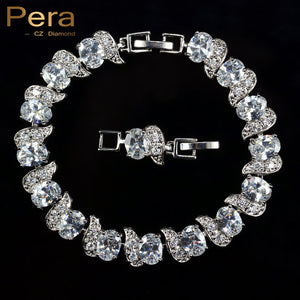 Pera Luxury 925 Sterling Silver Bridal Wedding Party Jewelry Super White Cubic Zirconia Chain & Link Bracelet For Brides B081