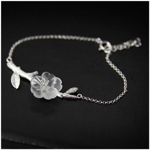 Lotus Fun Real 925 Sterling Silver Natural Crystal Handmade Fine Jewelry Creative Flower in the Rain Design Bracelet for Women