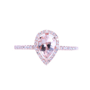 HELON Solid 10K Rose Gold 7x5mm Pear Prong Sharp claws 0.514ct Pink Morganite 0.2ct Diamond Engagement Wedding Fine Jewelry Ring