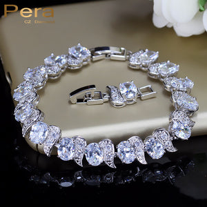 Pera Luxury 925 Sterling Silver Bridal Wedding Party Jewelry Super White Cubic Zirconia Chain & Link Bracelet For Brides B081