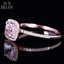 HELON Claw Prongs 6X6mm Cushion Pink morganite engagement ring Solid 10K Rose Gold Wedding Pave Natural Diamonds Ring Jewelry