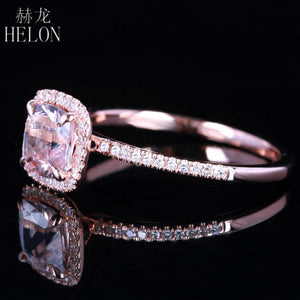HELON Claw Prongs 6X6mm Cushion Pink morganite engagement ring Solid 10K Rose Gold Wedding Pave Natural Diamonds Ring Jewelry