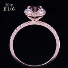 HELON Claw Prongs 6X6mm Cushion Pink morganite engagement ring Solid 10K Rose Gold Wedding Pave Natural Diamonds Ring Jewelry