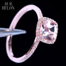 HELON Claw Prongs 6X6mm Cushion Pink morganite engagement ring Solid 10K Rose Gold Wedding Pave Natural Diamonds Ring Jewelry