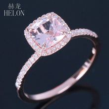 HELON Claw Prongs 6X6mm Cushion Pink morganite engagement ring Solid 10K Rose Gold Wedding Pave Natural Diamonds Ring Jewelry